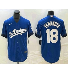 Men's Los Angeles Dodgers #18 Yoshinobu Yamamoto Blue 2021 City Connect Cool Base Stitched Jersey