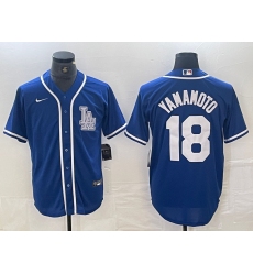 Men's Los Angeles Dodgers #18 Yoshinobu Yamamoto Blue Cool Base Stitched Baseball Jersey