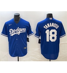 Men's Los Angeles Dodgers #18 Yoshinobu Yamamoto Blue Cool Base Stitched Jersey