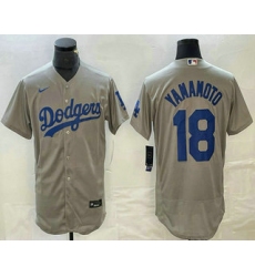 Men's Los Angeles Dodgers #18 Yoshinobu Yamamoto Grey Stitched Flex Base Nike Jersey