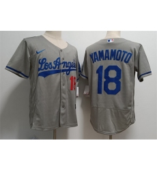 Men's Los Angeles Dodgers #18 Yoshinobu Yamamoto Nike Grey Los Angeles FlexBase Jersey