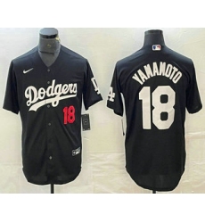 Men's Los Angeles Dodgers #18 Yoshinobu Yamamoto Number Black Stitched Cool Base Nike Jersey