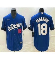 Men's Los Angeles Dodgers #18 Yoshinobu Yamamoto Number Blue 2021 City Connect Cool Base Stitched Jersey