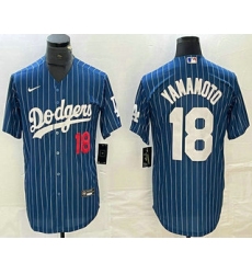 Men's Los Angeles Dodgers #18 Yoshinobu Yamamoto Number Blue Pinstripe Cool Base Stitched Baseball Jersey1