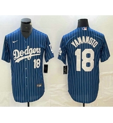 Men's Los Angeles Dodgers #18 Yoshinobu Yamamoto Number Blue Pinstripe Cool Base Stitched Baseball Jersey