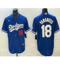 Men's Los Angeles Dodgers #18 Yoshinobu Yamamoto Number Blue Stitched Cool Base Nike Jersey