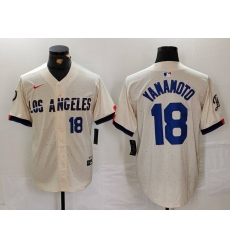 Men's Los Angeles Dodgers #18 Yoshinobu Yamamoto Number Cream 2024 City Connect Limited Stitched Jersey