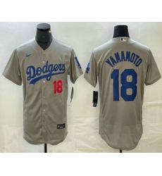 Men's Los Angeles Dodgers #18 Yoshinobu Yamamoto Number Grey Stitched Flex Base Nike Jersey