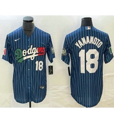 Men's Los Angeles Dodgers #18 Yoshinobu Yamamoto Number Navy Blue Pinstripe Mexico 2020 World Series Cool Base Nike Jersey