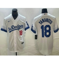 Men's Los Angeles Dodgers #18 Yoshinobu Yamamoto Number White 2021 City Connect Cool Base Stitched Jersey