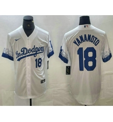 Men's Los Angeles Dodgers #18 Yoshinobu Yamamoto Number White 2021 City Connect Cool Base Stitched Jerseys