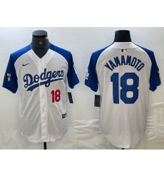 Men's Los Angeles Dodgers #18 Yoshinobu Yamamoto Number White Blue Fashion Stitched Cool Base Limited Jersey