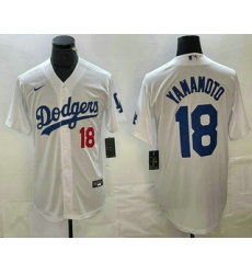 Men's Los Angeles Dodgers #18 Yoshinobu Yamamoto Number White Stitched Cool Base Nike Jersey