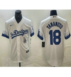 Men's Los Angeles Dodgers #18 Yoshinobu Yamamoto White 2021 City Connect Cool Base Stitched Jerseys