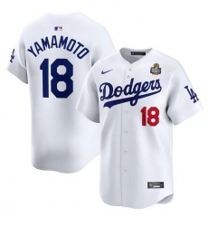 Men's Los Angeles Dodgers #18 Yoshinobu Yamamoto White 2024 World Series Home Limited Stitched Baseball Jersey