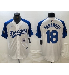 Men's Los Angeles Dodgers #18 Yoshinobu Yamamoto White Blue Fashion Stitched Cool Base Limited Jersey