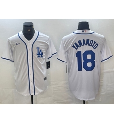 Men's Los Angeles Dodgers #18 Yoshinobu Yamamoto White Cool Base Stitched Baseball Jersey