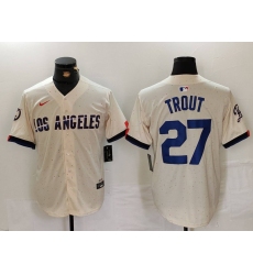 Men's Los Angeles Dodgers #27 Mike Trout Cream 2024 City Connect Limited Stitched Jersey