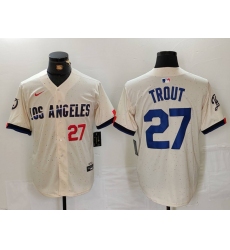 Men's Los Angeles Dodgers #27 Mike Trout Number Cream 2024 City Connect Limited Stitched Jerseys