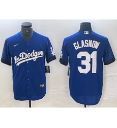 Men's Los Angeles Dodgers #31 Tyler Glasnow Blue 2021 City Connect Cool Base Stitched Jersey