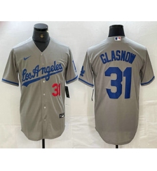 Men's Los Angeles Dodgers #31 Tyler Glasnow Gray Alternate Player Number Team Logo Cool Base Jerseys