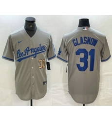 Men's Los Angeles Dodgers #31 Tyler Glasnow Gray Alternate Team Logo Cool Base Jersey