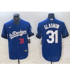 Men's Los Angeles Dodgers #31 Tyler Glasnow Number Blue 2021 City Connect Cool Base Stitched Jersey