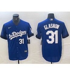 Men's Los Angeles Dodgers #31 Tyler Glasnow Number Blue 2021 City Connect Cool Base Stitched Jerseys