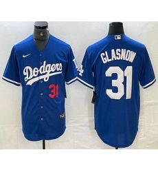 Men's Los Angeles Dodgers #31 Tyler Glasnow Number Blue Stitched Cool Base Nike Jersey