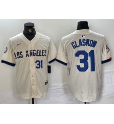 Men's Los Angeles Dodgers #31 Tyler Glasnow Number Cream Blue 2024 City Connect Limited Stitched Jerseys