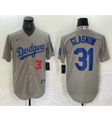 Men's Los Angeles Dodgers #31 Tyler Glasnow Number Grey Stitched Cool Base Nike Jersey