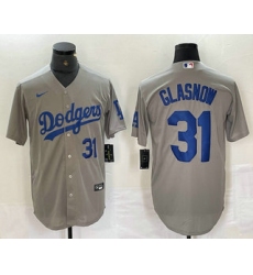 Men's Los Angeles Dodgers #31 Tyler Glasnow Number Grey Stitched Cool Base Nike Jerseys