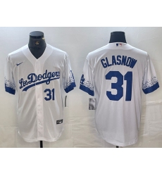 Men's Los Angeles Dodgers #31 Tyler Glasnow Number White 2021 City Connect Cool Base Stitched Jersey