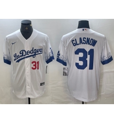 Men's Los Angeles Dodgers #31 Tyler Glasnow Number White 2021 City Connect Cool Base Stitched Jerseys