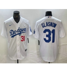 Men's Los Angeles Dodgers #31 Tyler Glasnow Number White Stitched Cool Base Nike Jerseys