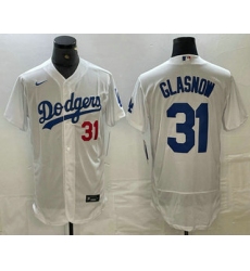 Men's Los Angeles Dodgers #31 Tyler Glasnow Number White Stitched Flex Base Nike Jersey