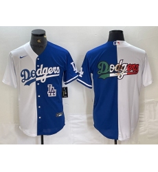 Men's Los Angeles Dodgers Big Logo White Blue Two Tone Stitched Baseball Jersey