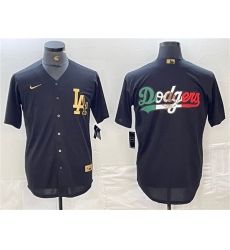 Men's Los Angeles Dodgers Team Big Logo Black Cool Base Stitched Baseball Jersey1