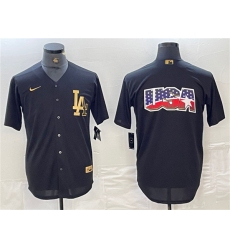 Men's Los Angeles Dodgers Team Big Logo Black Cool Base Stitched Baseball Jersey