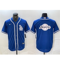 Men's Los Angeles Dodgers Team Big Logo Blue Cool Base Stitched Baseball Jersey1