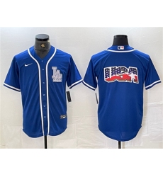 Men's Los Angeles Dodgers Team Big Logo Blue Cool Base Stitched Baseball Jersey