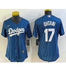 Women's Los Angeles Dodgers #17 Shohei Ohtani Blue Pinstripe Cool Base Stitched Baseball Jersey