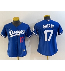 Women's Los Angeles Dodgers #17 Shohei Ohtani Number Blue Stitched Cool Base Nike Jersey