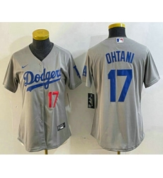 Women's Los Angeles Dodgers #17 Shohei Ohtani Number Grey Cool Base Stitched Jersey