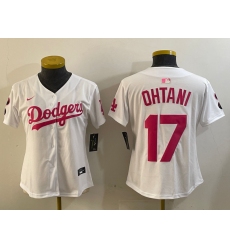 Women's Los Angeles Dodgers #17 Shohei Ohtani Number White Pink Limited Cool Base Stitched Jerseys