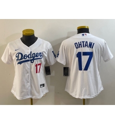 Women's Los Angeles Dodgers #17 Shohei Ohtani Number White Stitched Cool Base Nike Jersey