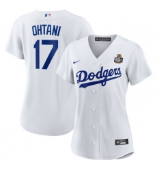 Women's Los Angeles Dodgers #17 Shohei Ohtani White 2024 World Series Cool Base Stitched Baseball Jersey(Run Small)