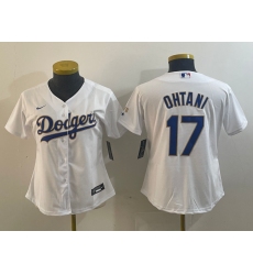 Women's Los Angeles Dodgers #17 Shohei Ohtani White Gold Championship Stitched Cool Base Nike Jersey