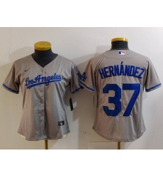 Women's Los Angeles Dodgers #37 Teoscar Hernandez Grey With Los Cool Base Stitched Jersey