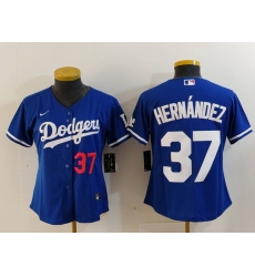 Women's Los Angeles Dodgers #37 Teoscar Hernandez Number Blue Cool Base Stitched Jersey